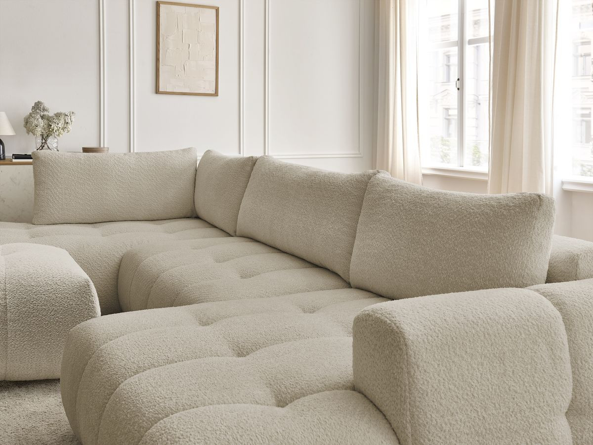 Bobochic Fuji Wohnlandschaft mit Pouf Bouclé-Stoff Beige Ecke rechts
