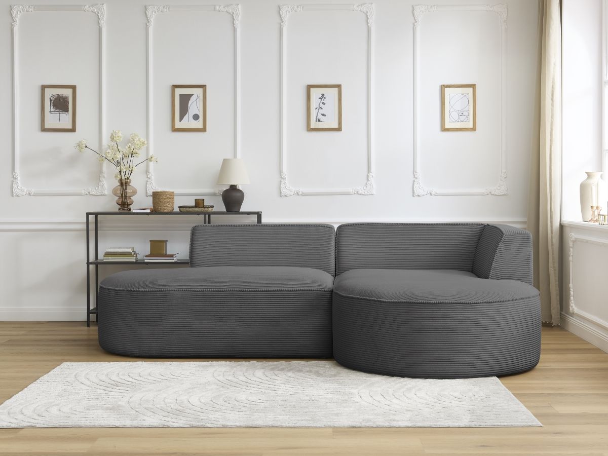Bobochic Rousseau Ecksofa Cordsamt Dunkelgrau Ecke rechts