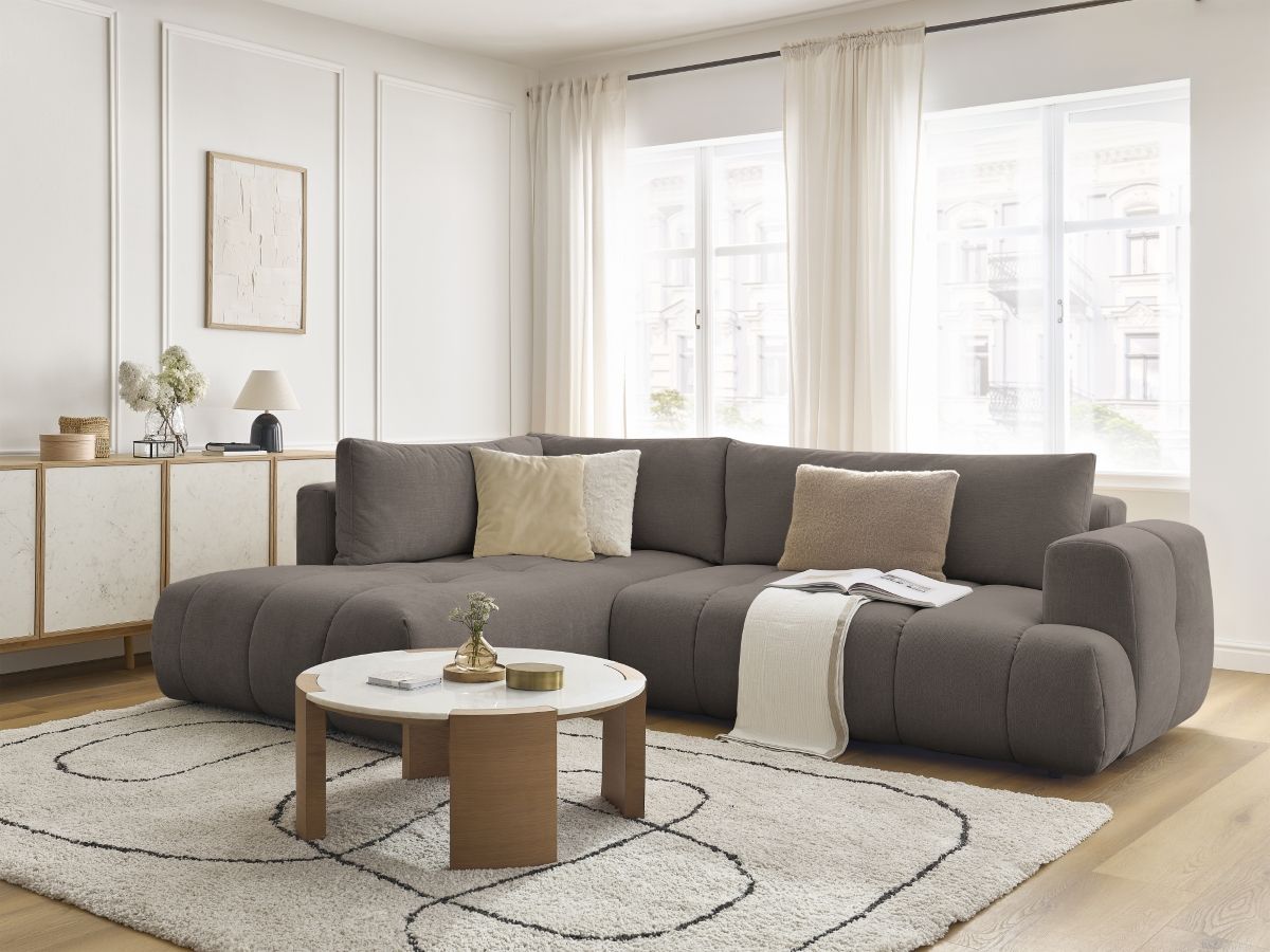 Bobochic Fuji Ecksofa mit Schlaffunktion und Bettkasten 282 × 204 cm Stoff Taupe Ecke links
