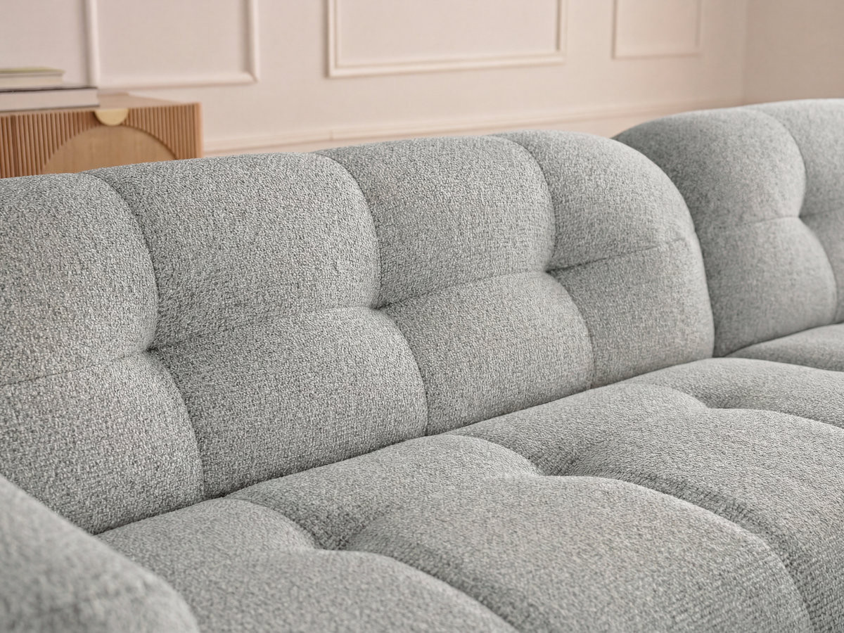 Bobochic Laura Ecksofa mit großem Pouf Melange-Stoff Hellgrau Ecke rechts