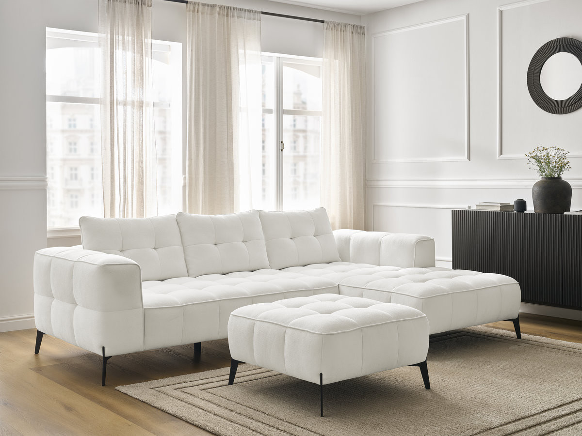 Bobochic Anis Ecksofa mit Pouf Strukturstoff Weiß Ecke rechts