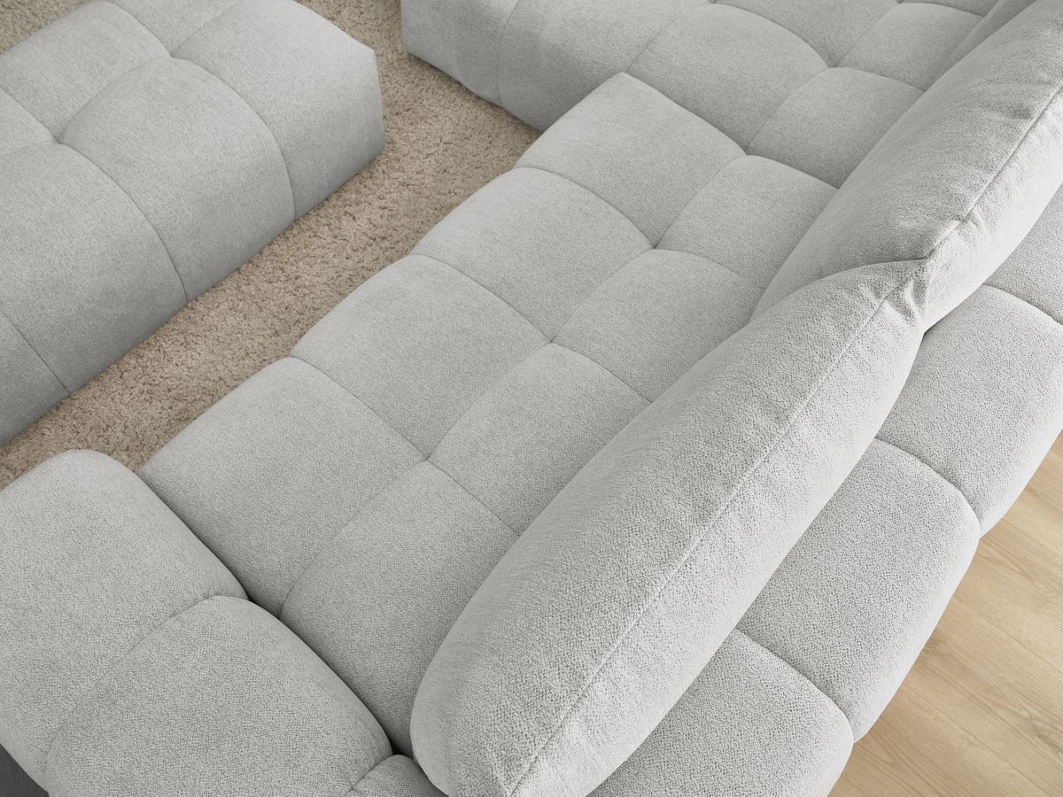 Bobochic Everest Ecksofa mit Schlaffunktion und Bettkasten und Pouf 318 × 180 cm, 3 Kissen Melange-Stoff Hellgrau Ecke links