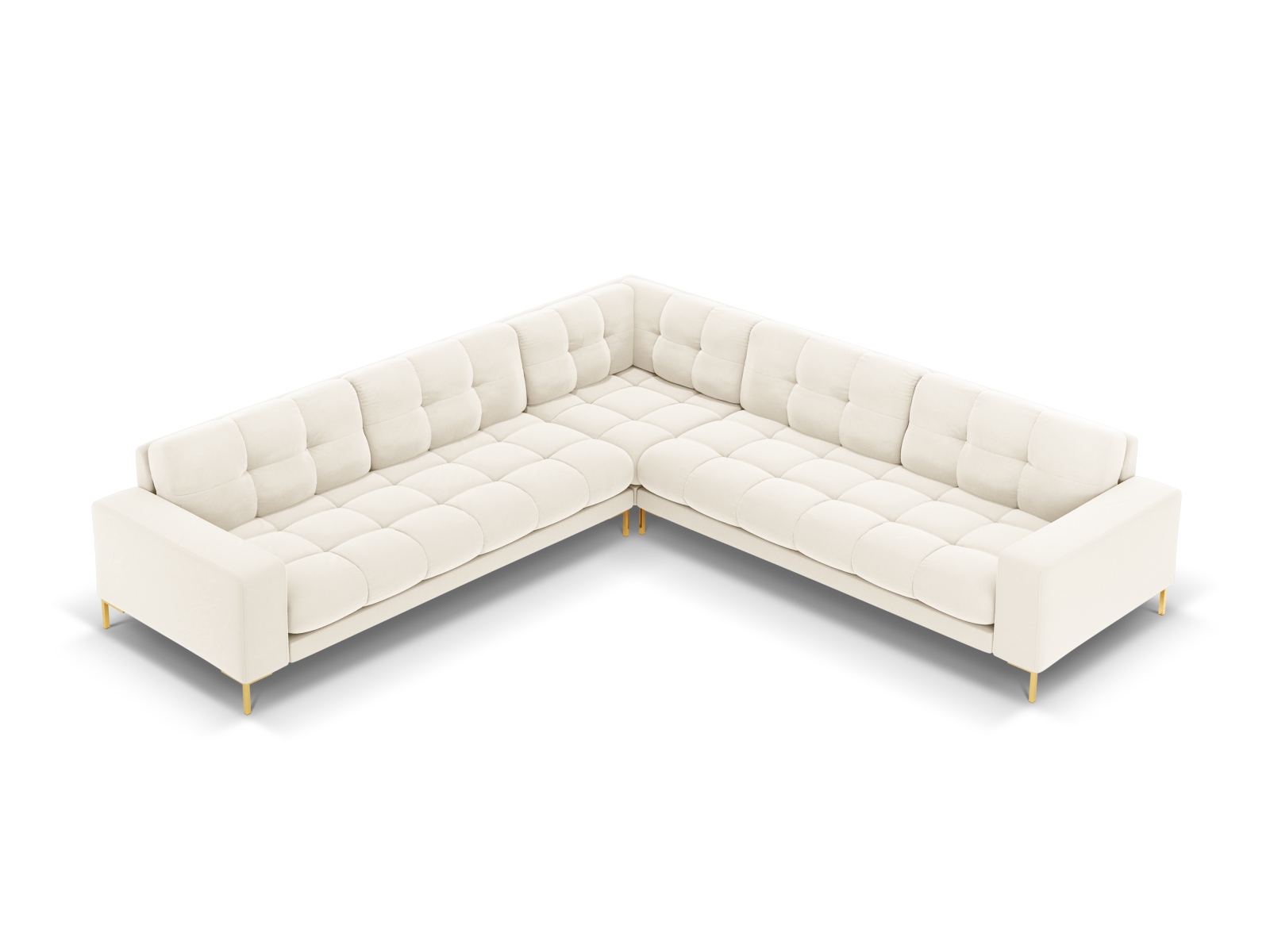 Cosmopolitan Design Symmetrisches Ecksofa Bali 6-Sitzer Samt Bluvel Helles Beige Beine Gold
