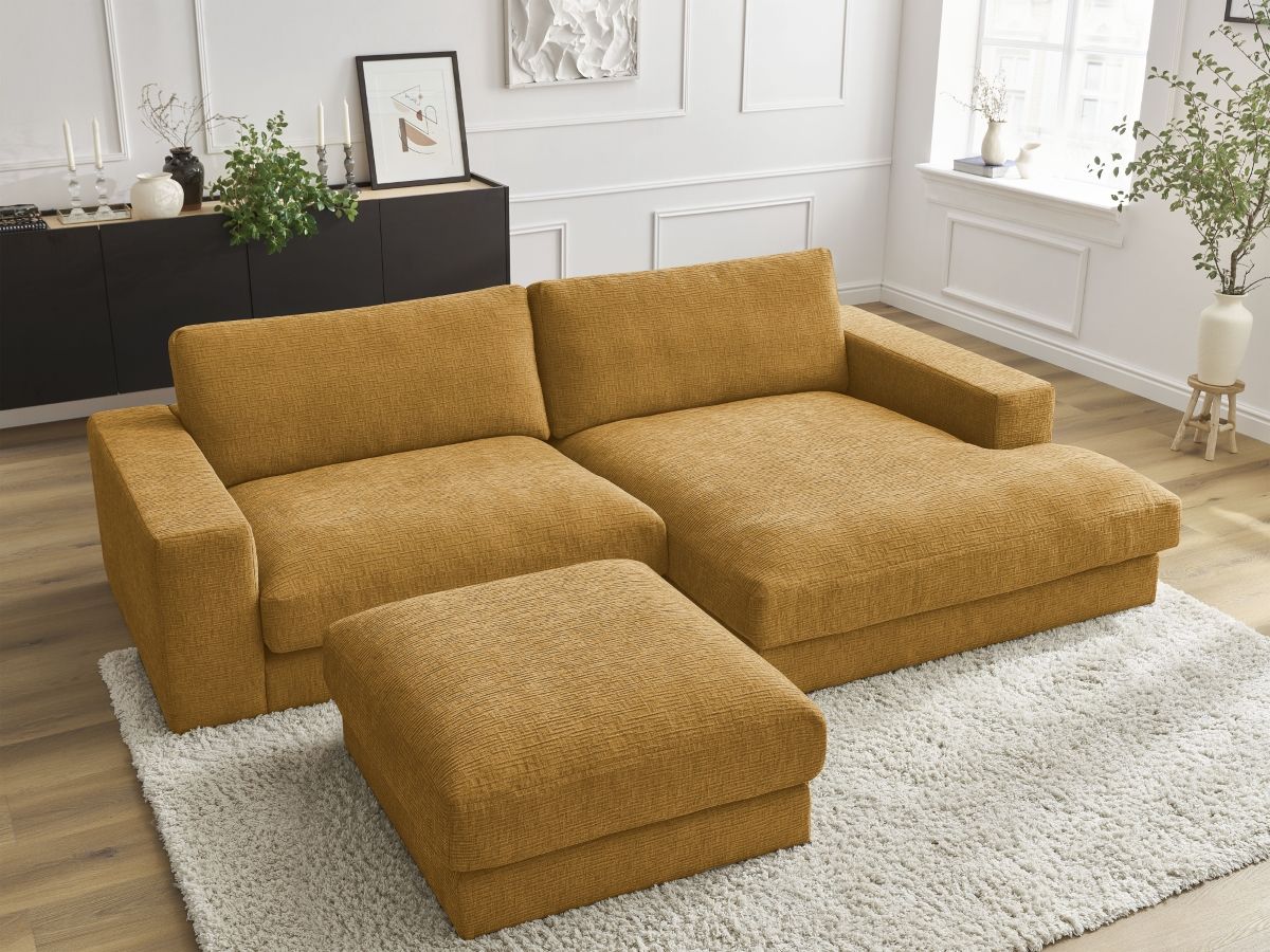 Bobochic Leonard Ecksofa mit Pouf 274 × 159 cm Strukturstoff Gelb Ecke rechts
