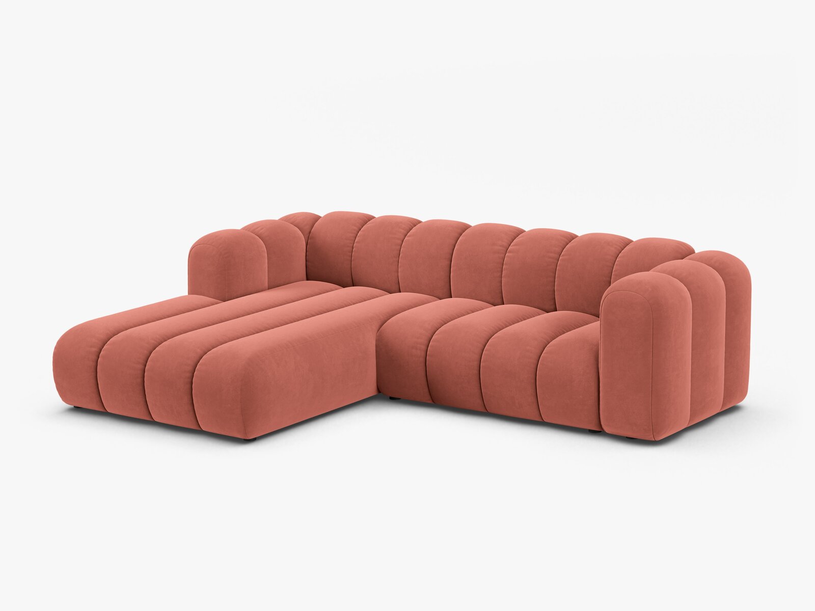 Micadoni Modulares Ecksofa Lupine 4-Sitzer mittelgroß Links Samt Salvador Koralle