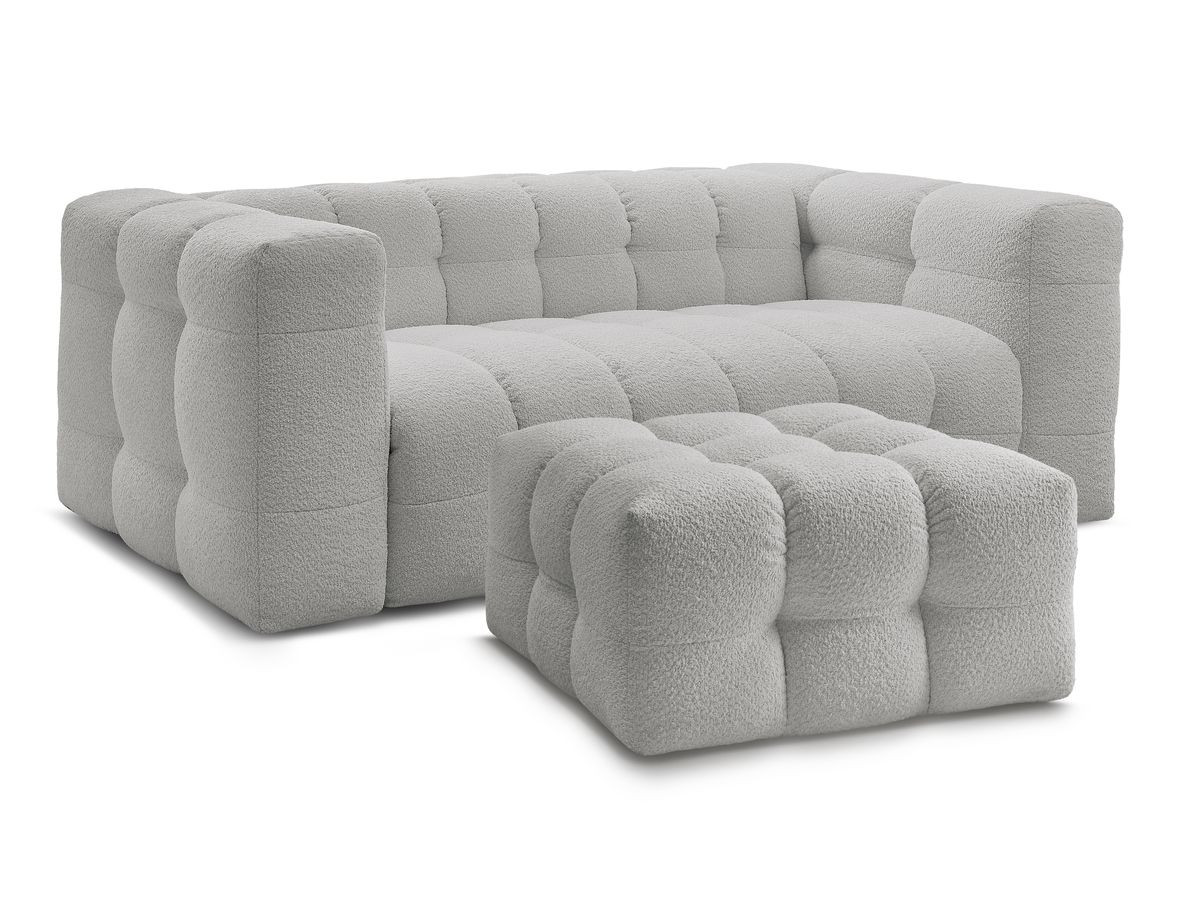 Bobochic Cloud Schlafsofa 3-Sitzer mit Pouf Bouclé-Stoff Hellgrau