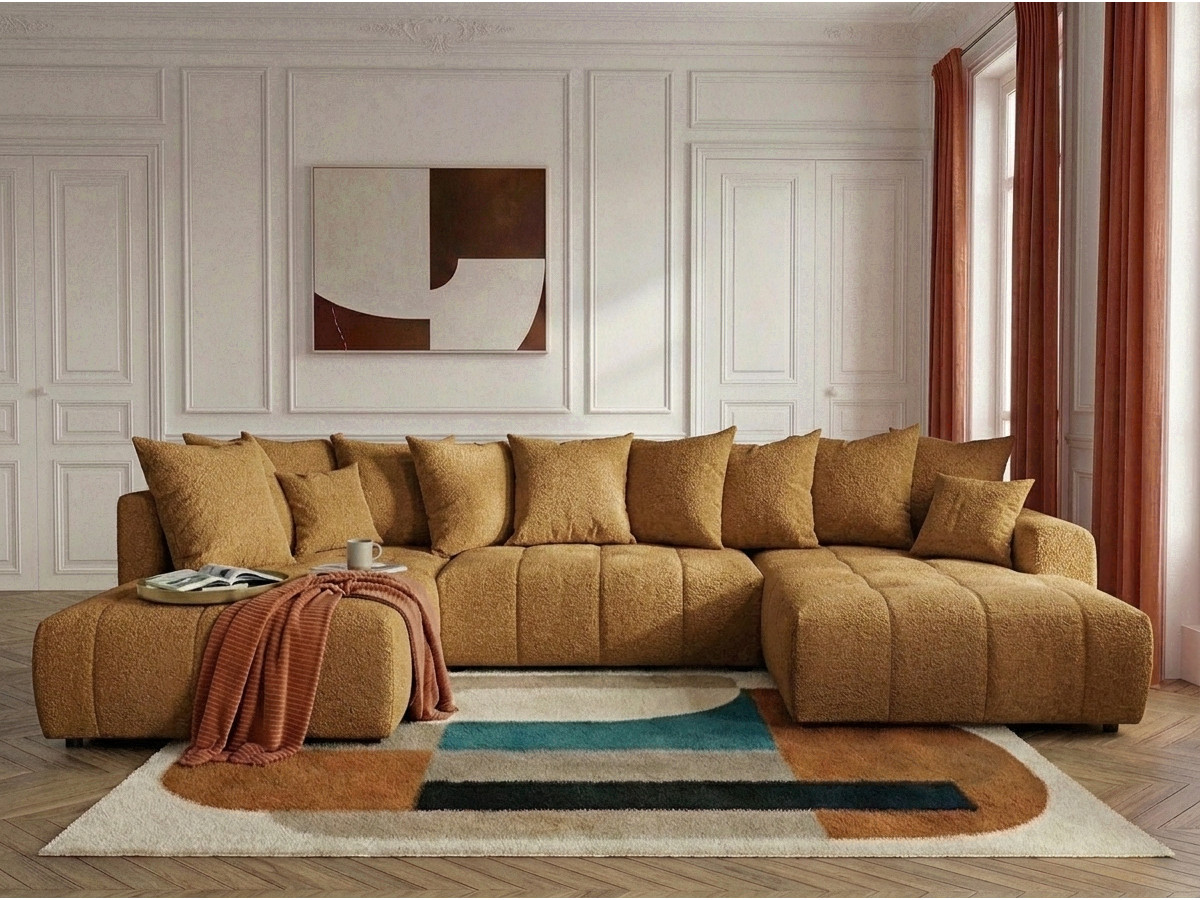 Bobochic Roxelane Wohnlandschaft Bouclé-Stoff Gelb Ecke rechts