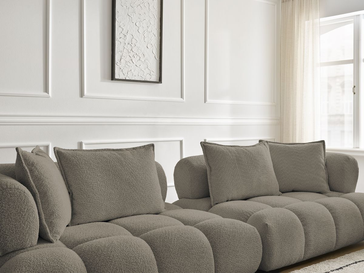 Bobochic Alya Sofa 4-Sitzer mit Pouf Bouclé-Stoff Taupe