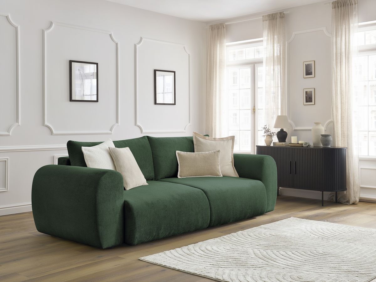 Bobochic Lucien Schlafsofa 3-Sitzer mit Bettkasten Stoff Grün