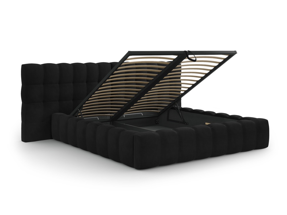 Cosmopolitan Design Stauraumbett mit doppeltem Kopfteil Bali 140x200 Samt Bluvel Schwarz