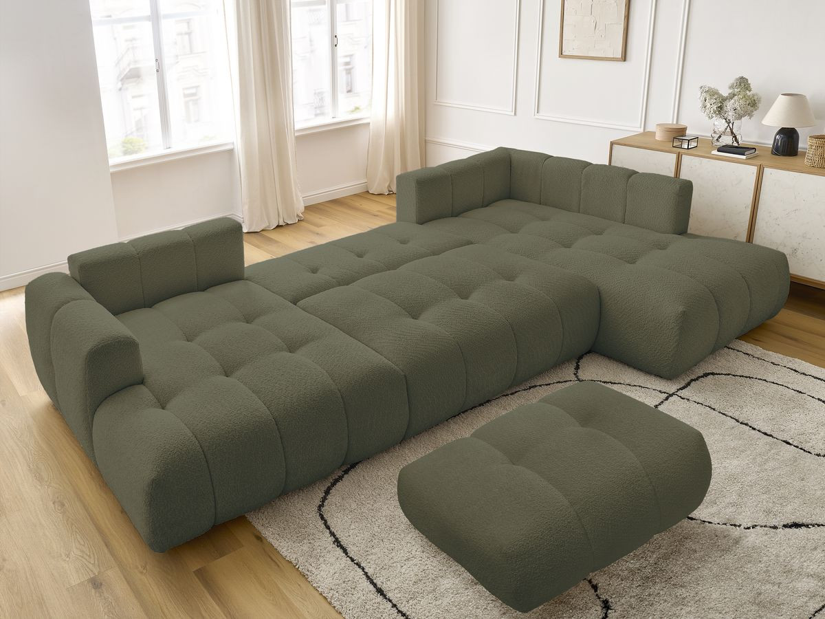 Bobochic Fuji Wohnlandschaft mit Pouf Bouclé-Stoff Grün Ecke links