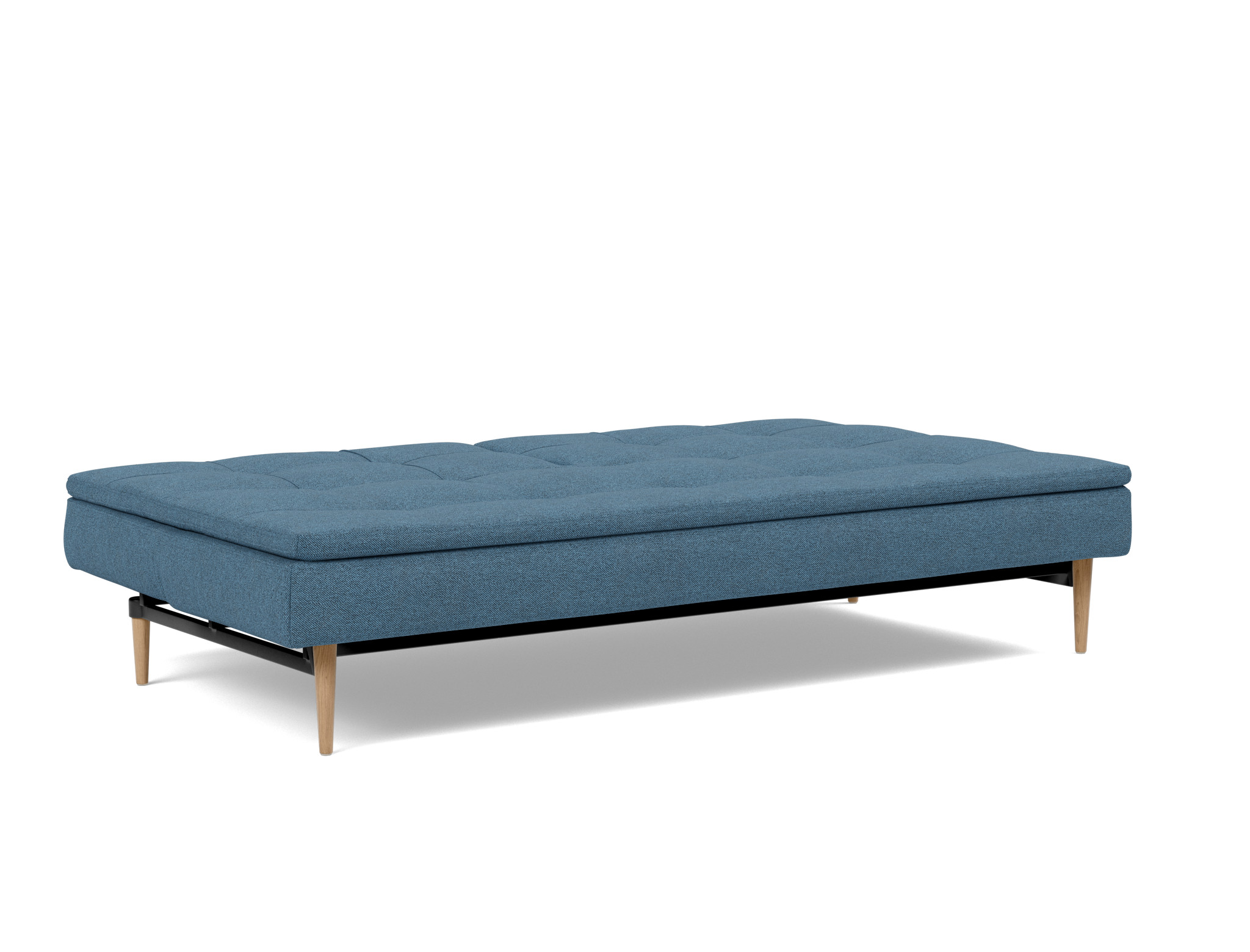 Schlafsofa Dublexo Strukturierter Stoff Weda 302-Weda-Blue Beine Styletto Eiche hell