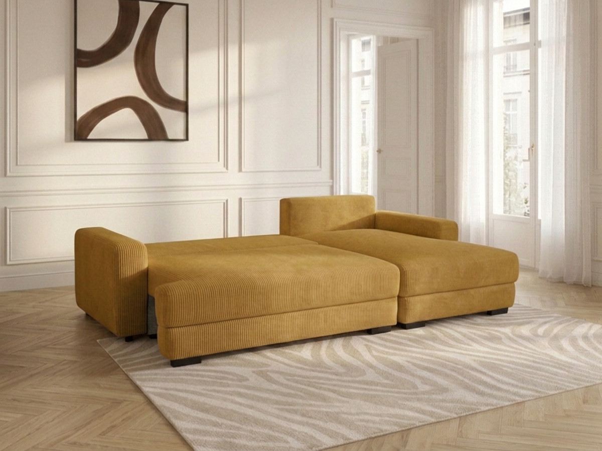 Bobochic Campi Ecksofa mit Schlaffunktion und Bettkasten Cordsamt Gelb Ecke rechts