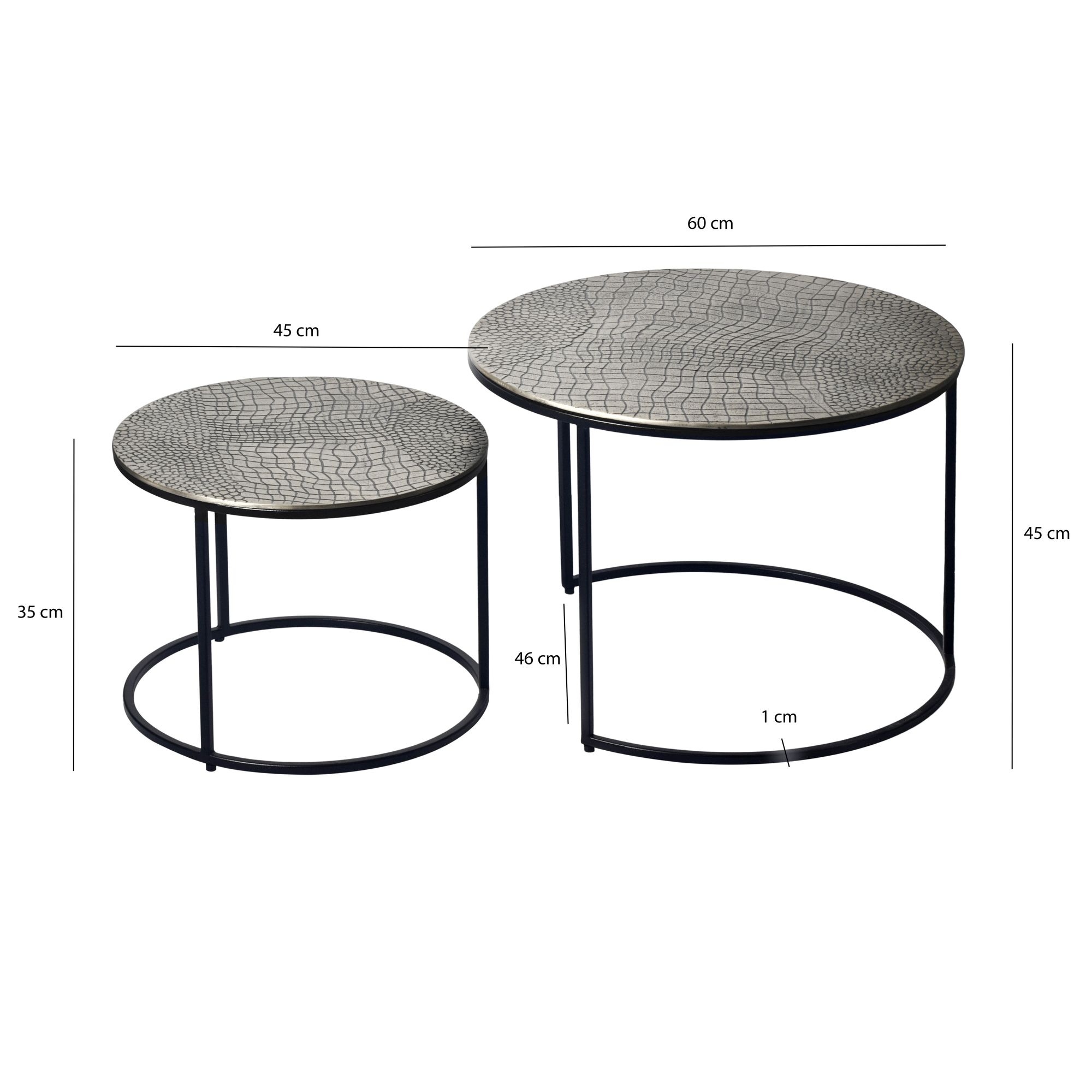 Satztisch 2er-Set Sandnes Aluminium Silber Ø 60 × H 45 cm