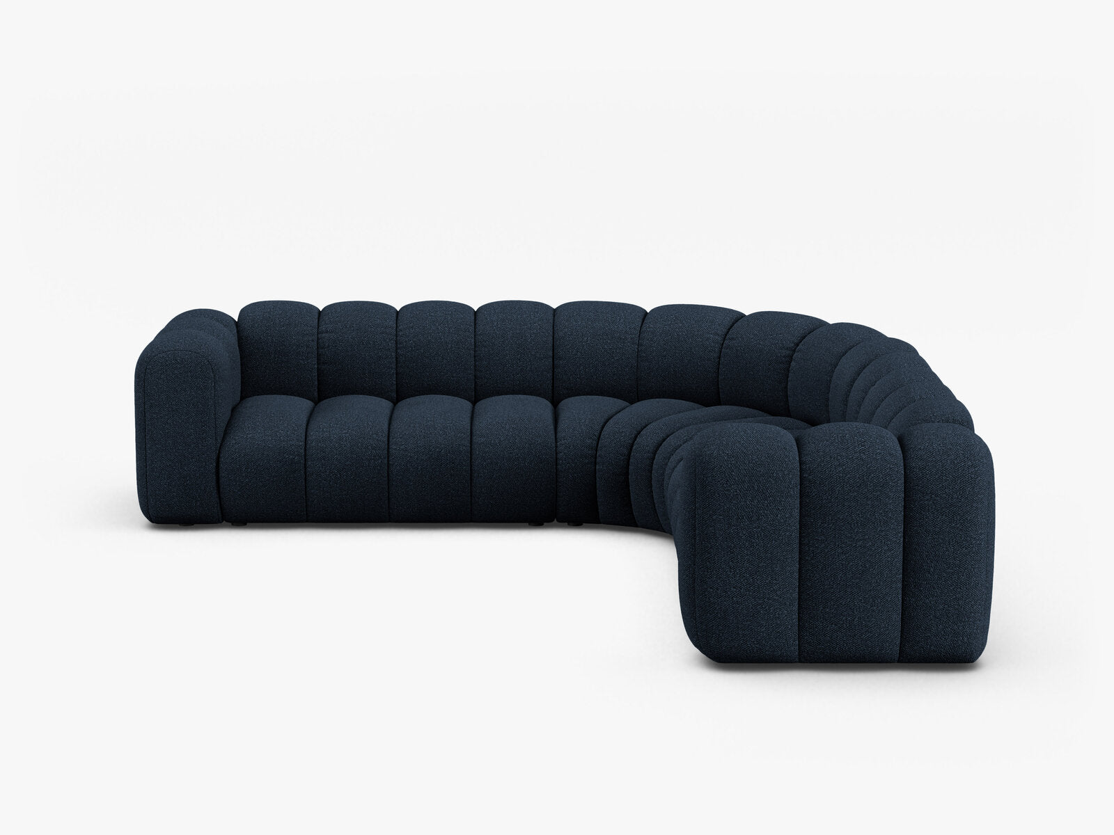 Micadoni symmetrisches Ecksofa Lupine 5-Sitzer mittelgroß Boucle Baloo Dunkelblau