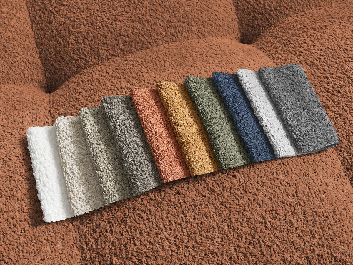 Bobochic Anakin Sofa 3-Sitzer, 6 Kissen Bouclé-Stoff Orange