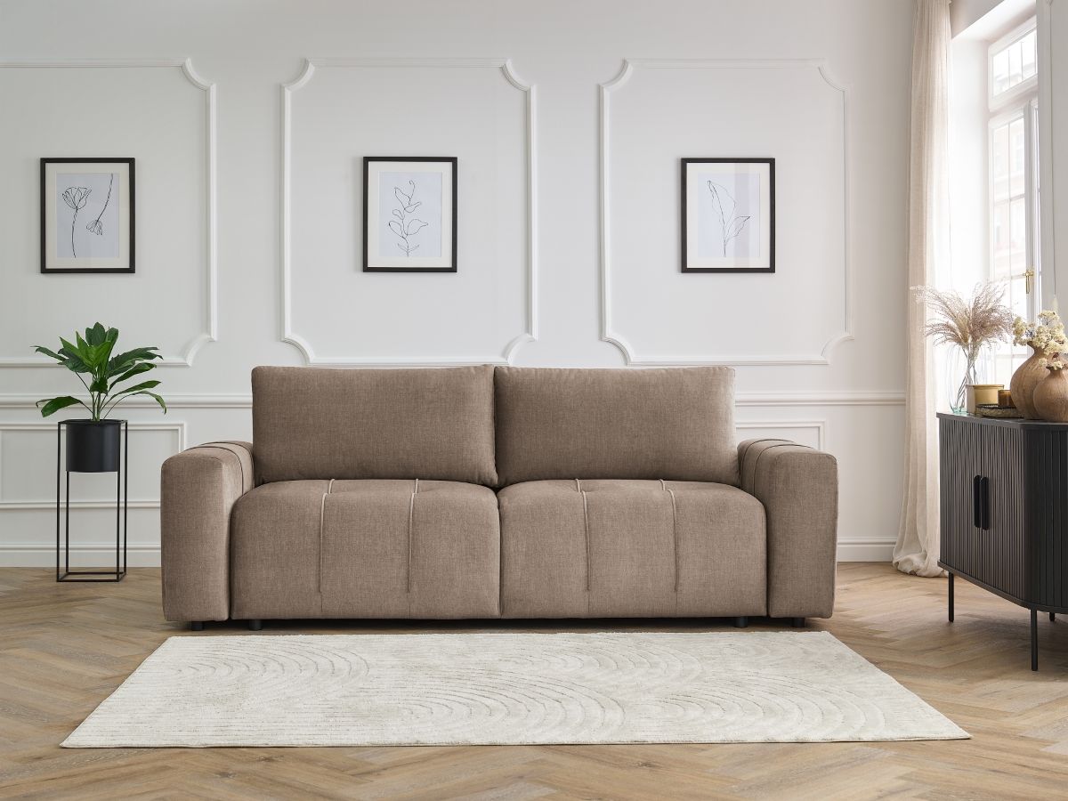 Bobochic Arsene Schlafsofa 3-Sitzer mit Bettkasten Samt Taupe