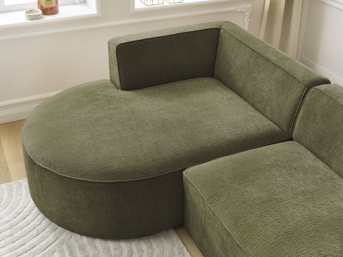 Bobochic Rousseau Ecksofa Strukturstoff Grün Ecke links