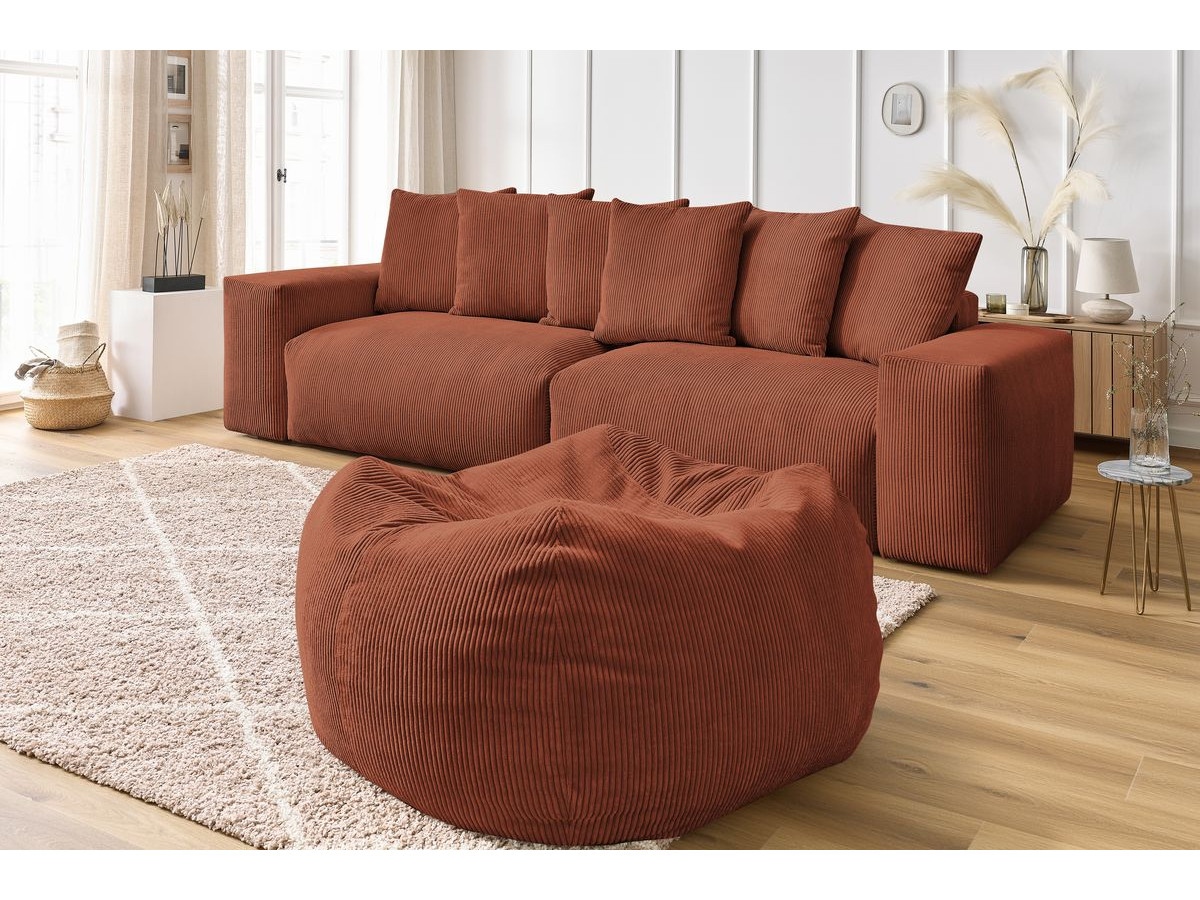 Bobochic Voltaire Sofa 5-Sitzer mit Pouf Cordsamt Orange
