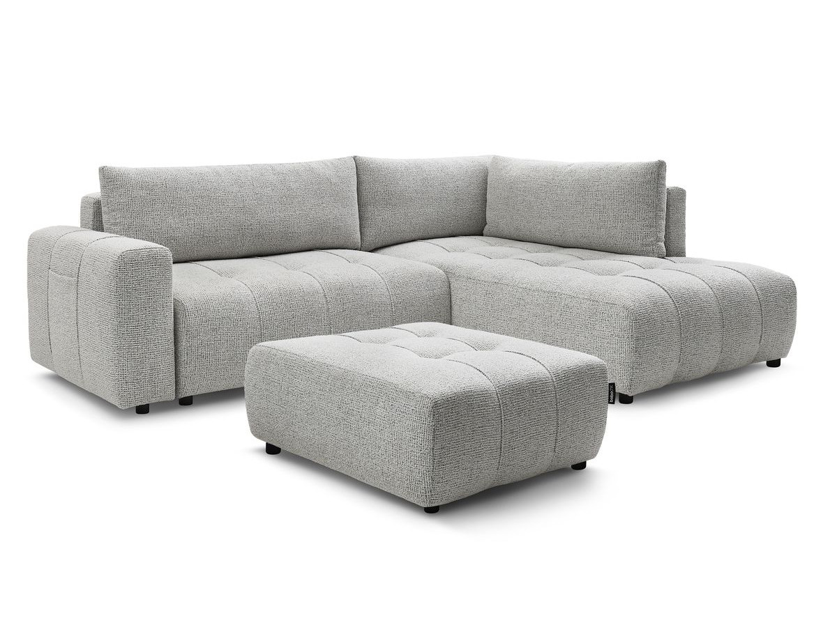 Bobochic Arsene Ecksofa mit Schlaffunktion und Bettkasten und Pouf 277 × 200 cm Melange-Stoff Hellgrau Ecke rechts