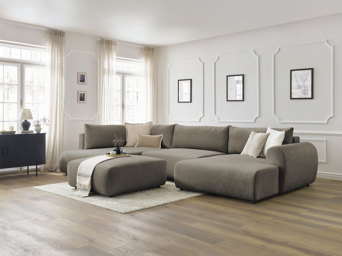 Bobochic Lucien Wohnlandschaft mit Pouf Stoff Taupe Ecke rechts