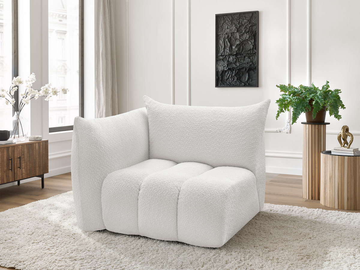 Bobochic Azra Sofamodul 1-Sitzer 117 × 112 cm Bouclé-Stoff Weiß Ecke links