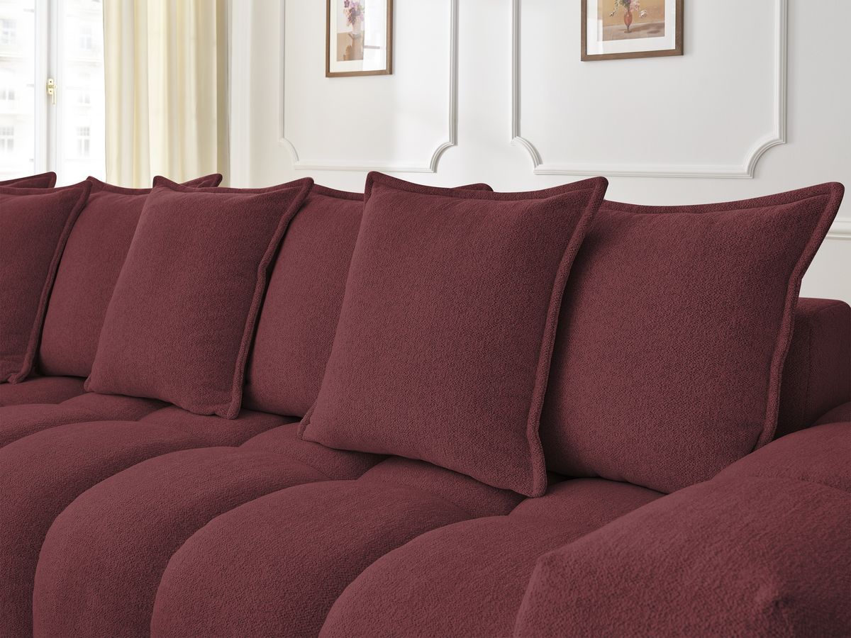 Bobochic Everest Ecksofa mit Schlaffunktion und Pouf, 10 Kissen Melange-Stoff Rot Ecke links