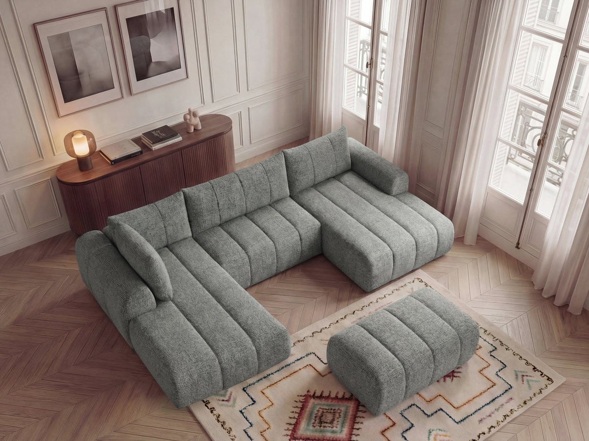 Bobochic Nesty Wohnlandschaft mit Pouf Melange-Stoff Dunkelgrau Ecke rechts