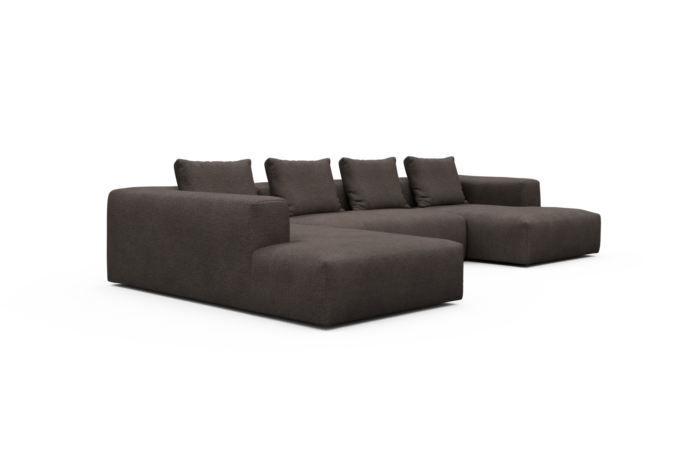 Wohnlandschaft Fred Relax-Ecke links mit 2-Sitzer und Chaiselongue rechts Boucle-Taupe