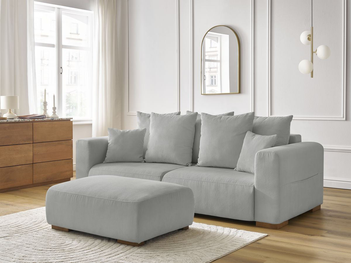 Bobochic Sidonie Sofa 4-Sitzer mit Pouf Cordsamt Hellgrau