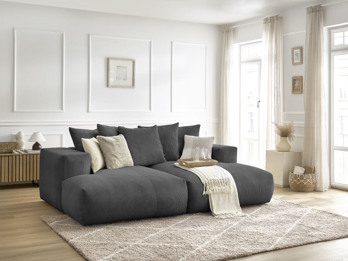 Bobochic Voltaire Sofa 4-Sitzer 248 × 170 cm Cordsamt Dunkelgrau
