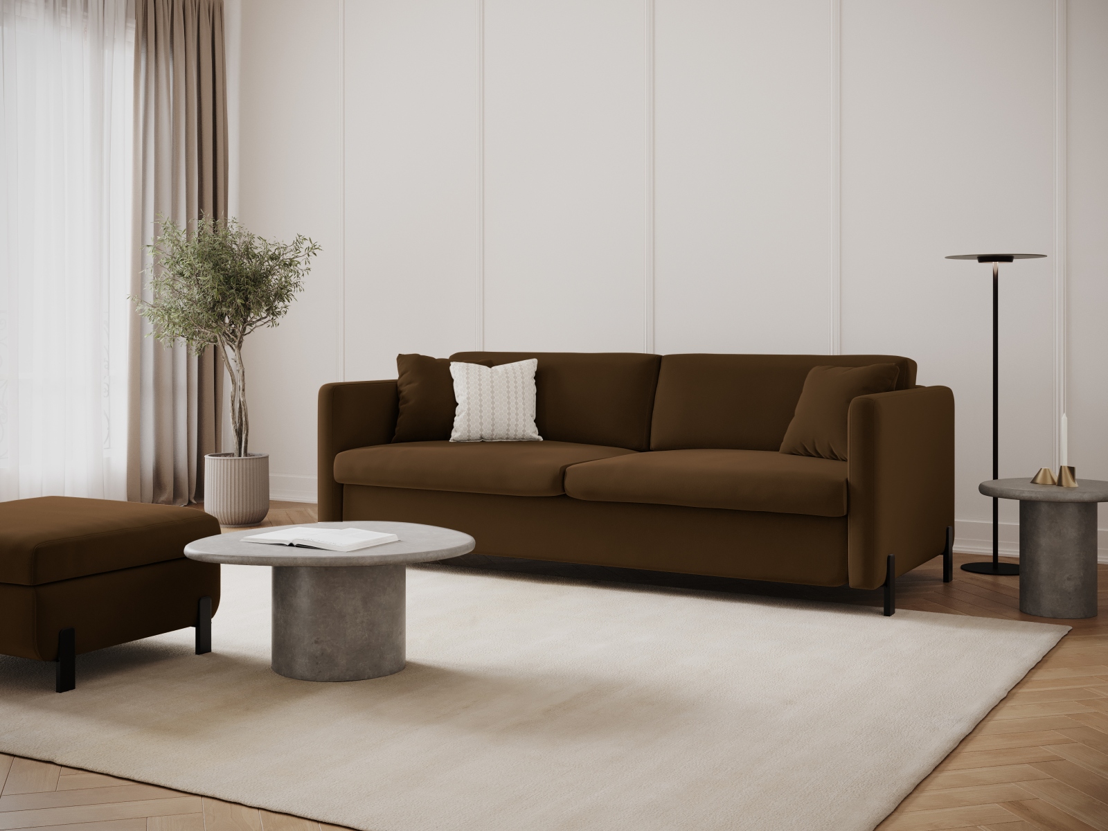 Micadoni Schlafsofa Gloria 2-Sitzer Samt Schokolade 205x140