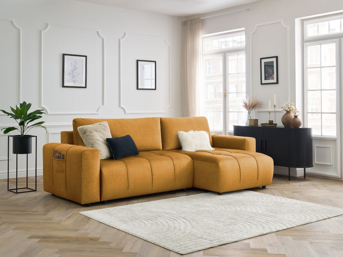 Bobochic Arsene Ecksofa mit Schlaffunktion und Bettkasten 288 × 148 cm Samt Gelb