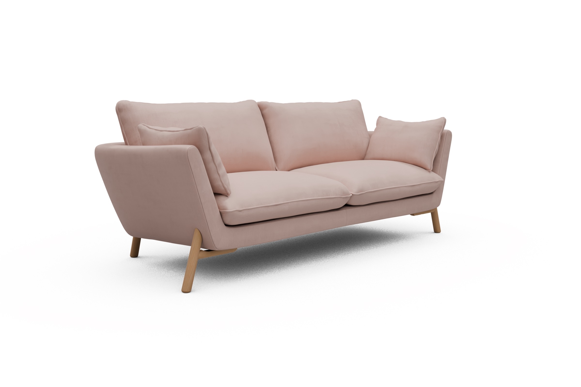 Sofa Emil 3-Sitzer Beinfarbe Eiche Natur Cordufine-Blush