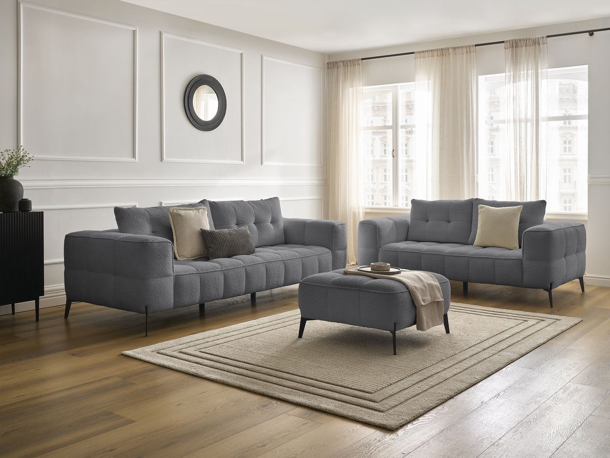 Bobochic Anis Sofa 5-Sitzer mit Pouf Bouclé-Stoff Dunkelgrau