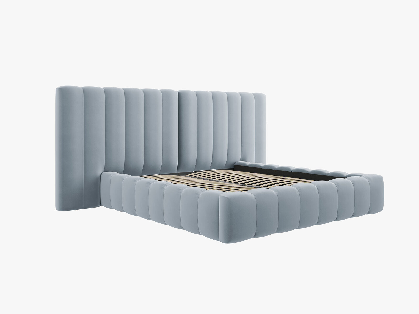 Micadoni Bett Kelp mit Doppelkopfteil Samt Bluvel Hellblau 140x200