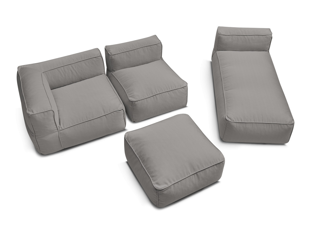 Bobochic Giulia Gartensofa 4-Sitzer mit Pouf, 1 Eckmodul Stoff Dunkelgrau
