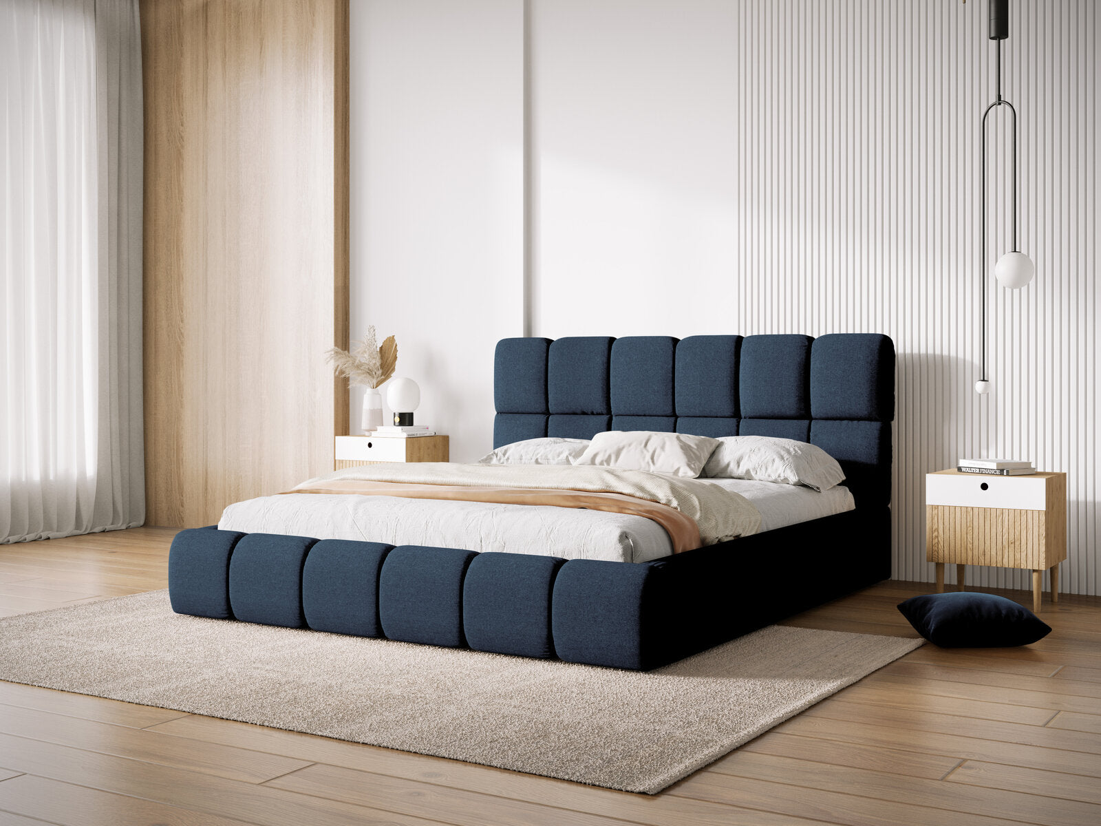 Micadoni Stauraumbett mit Kopfteil Bellis Chenille Haga Königsblau 160x200