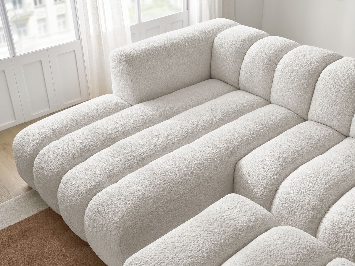 Bobochic Talia Ecksofa mit Pouf Bouclé-Stoff Weiß Ecke links