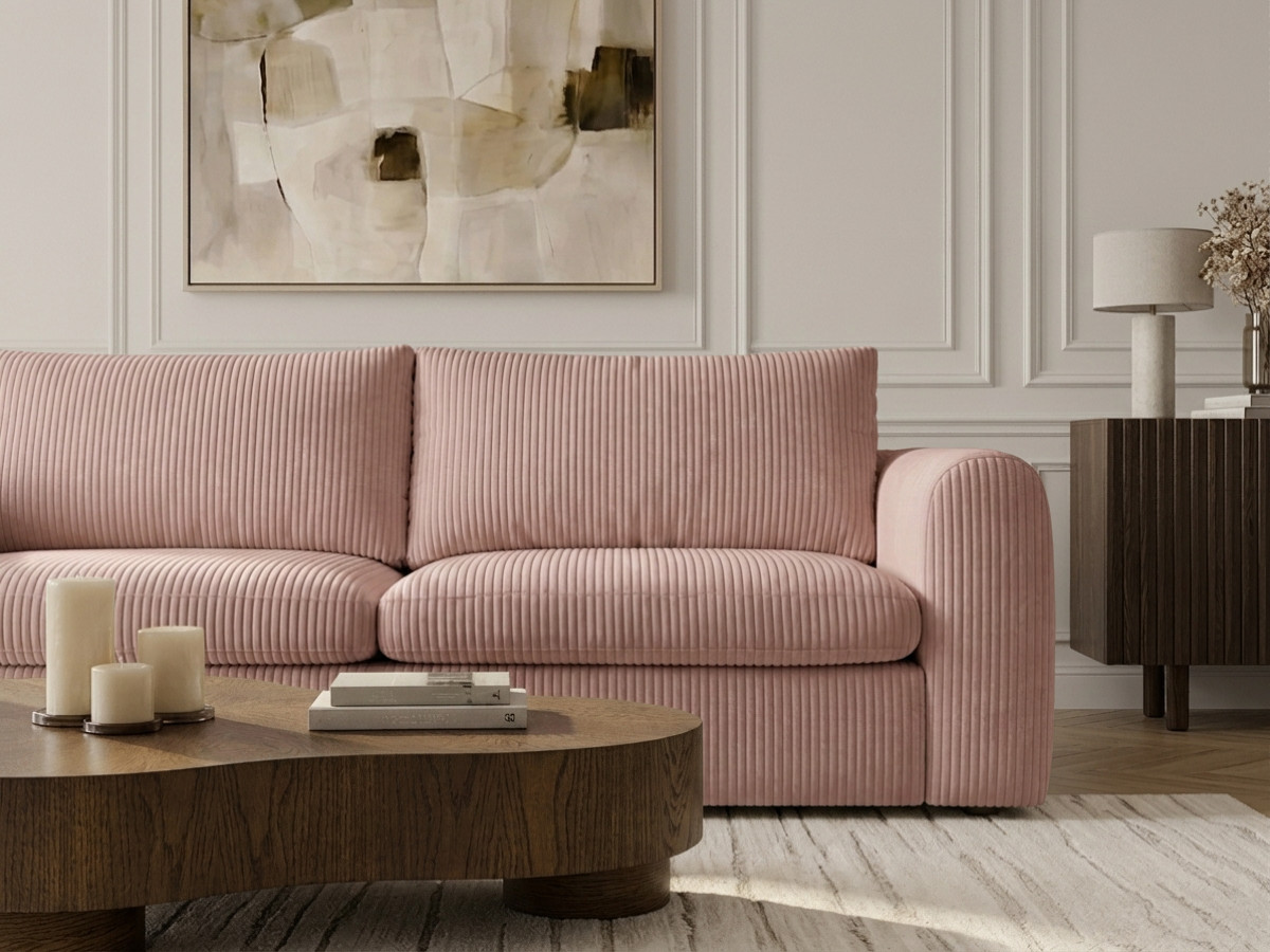 Bobochic Archi Schlafsofa 3-Sitzer Cordsamt Rosa, Liegefläche 160 × 190 cm