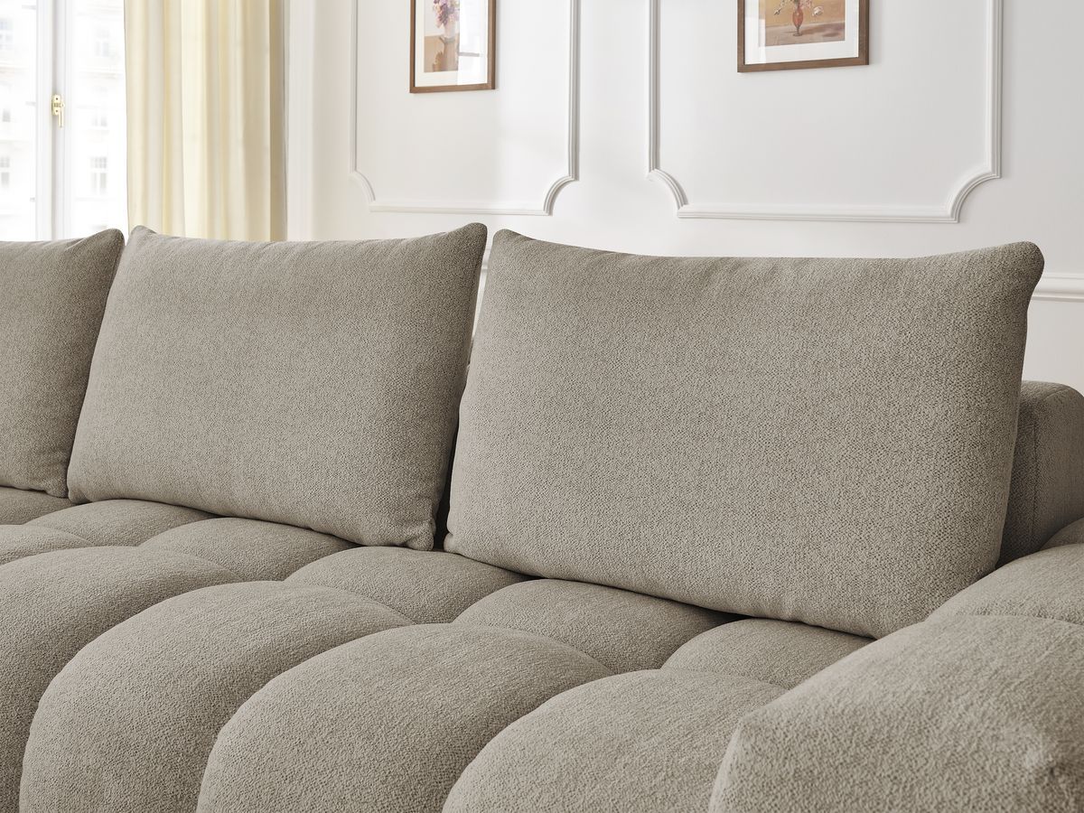 Bobochic Everest Ecksofa, 4 Kissen Melange-Stoff Taupe Ecke links