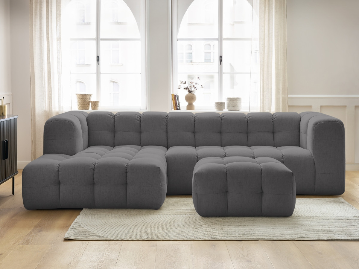Bobochic Cloud Ecksofa mit Pouf 288 × 184 cm Stoff Dunkelgrau Ecke links