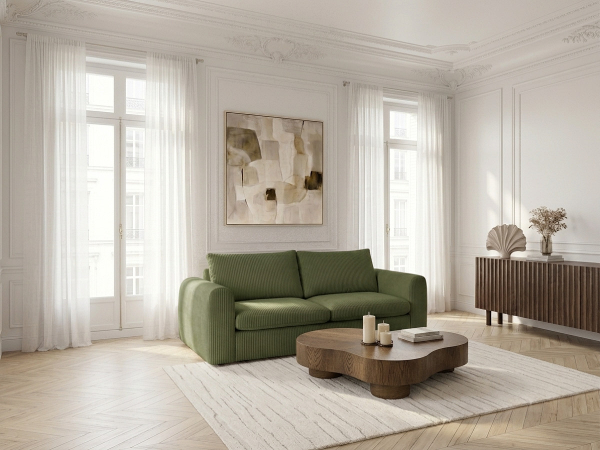 Bobochic Archi Schlafsofa 3-Sitzer Cordsamt Grün, Liegefläche 140 × 190 cm