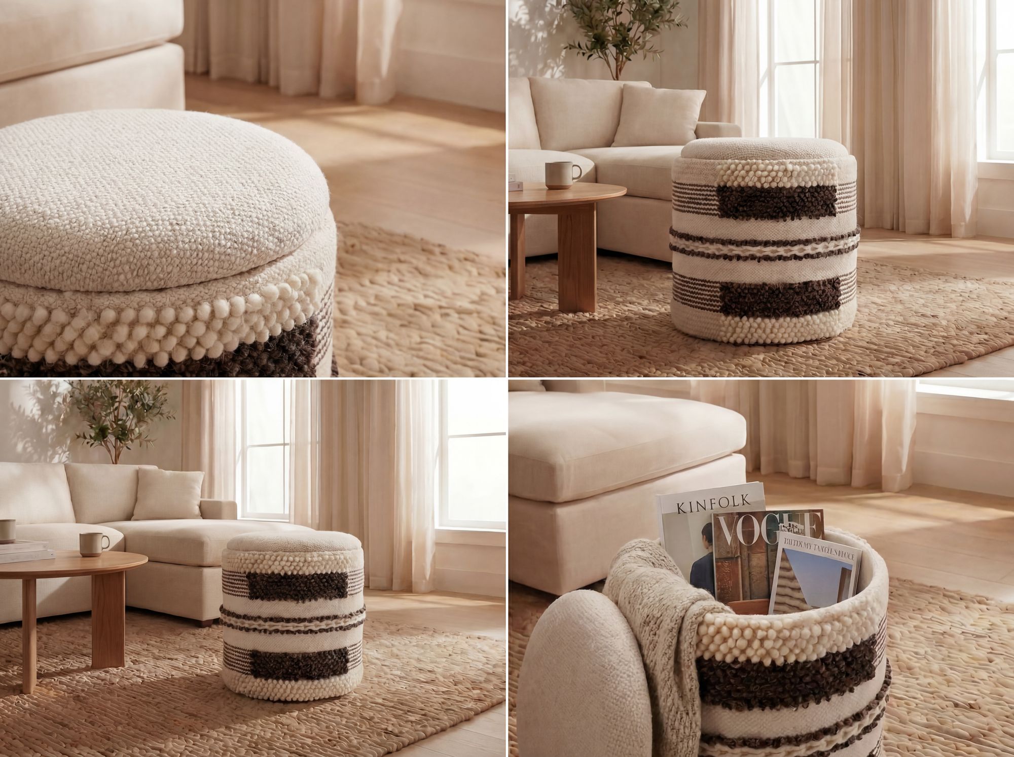 Sitzhocker Vassenden Stoff Beige Ø 40 cm