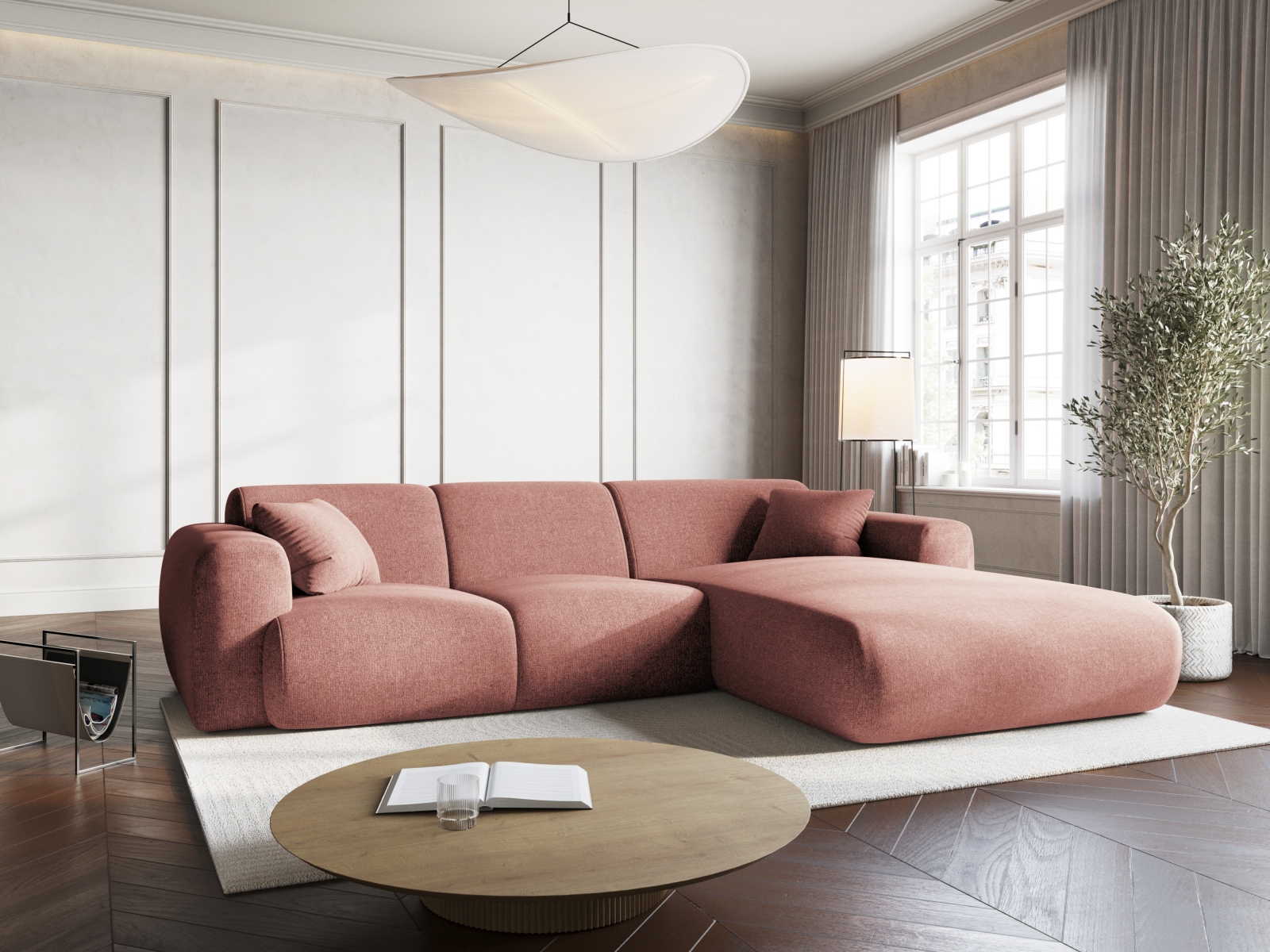 Cosmopolitan Design Ecksofa Nolio 4-Sitzer Chenille Haga Rosa Rechts