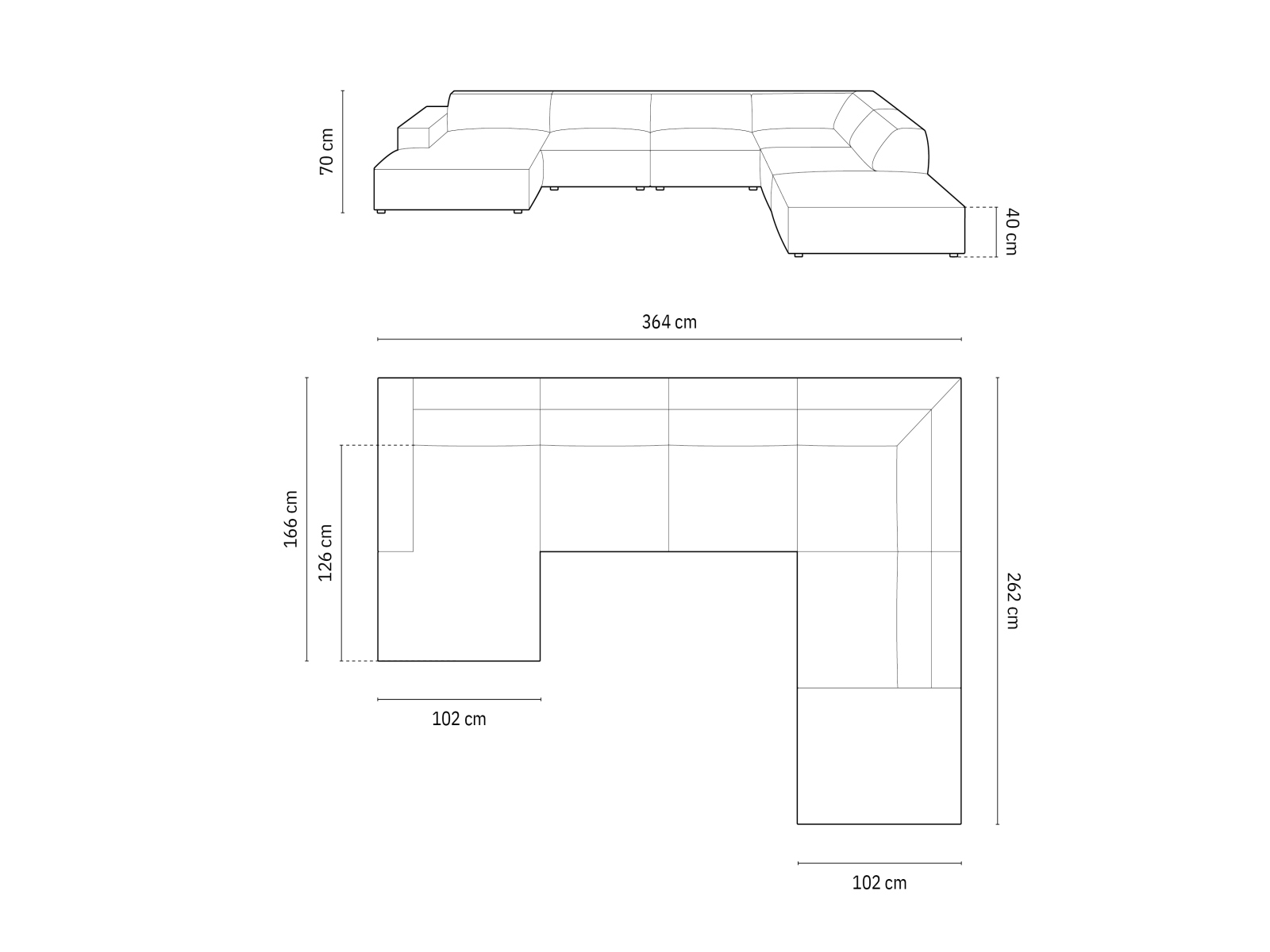 Cosmopolitan Design Panoramasofa Chicago 7-Sitzer Chenille Haga Schwarz Rechts