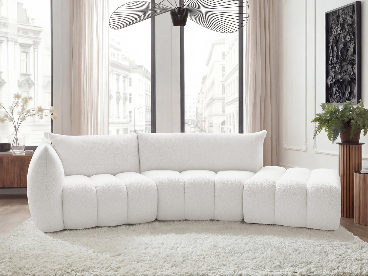 Bobochic Azra Ecksofa 325 × 112 cm Bouclé-Stoff Weiß Ecke links