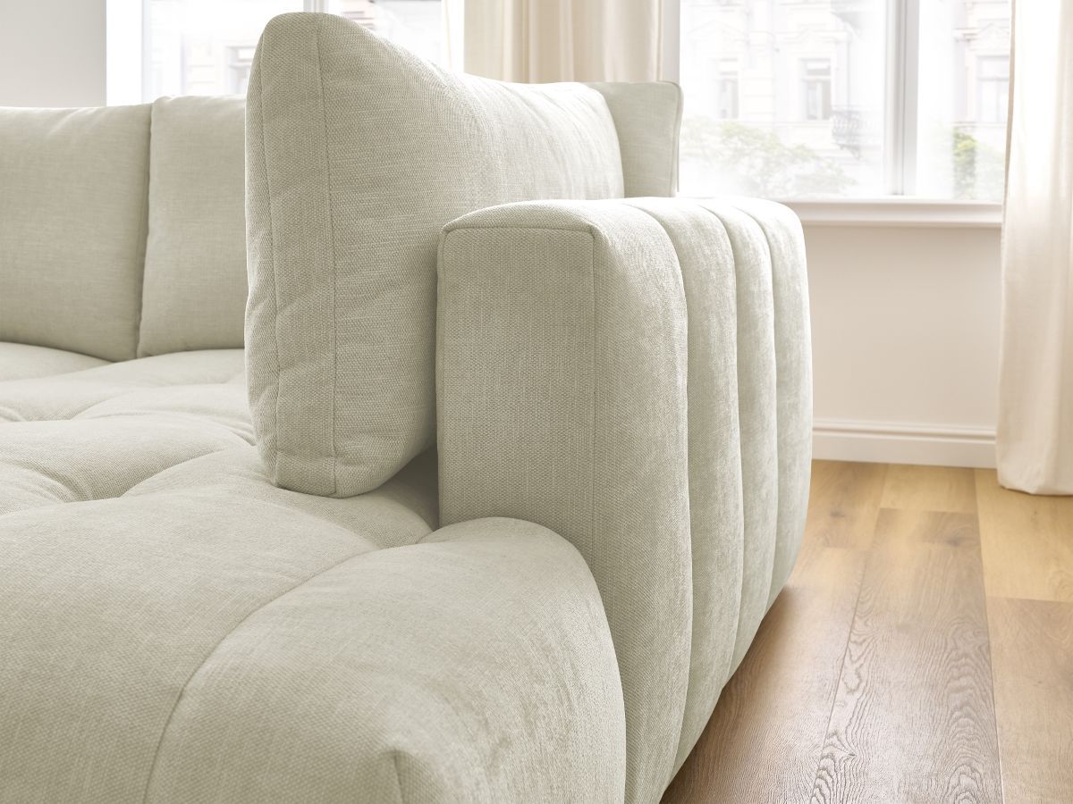 Bobochic Fuji Ecksofa mit Schlaffunktion und Bettkasten 282 × 204 cm Stoff Beige Ecke rechts