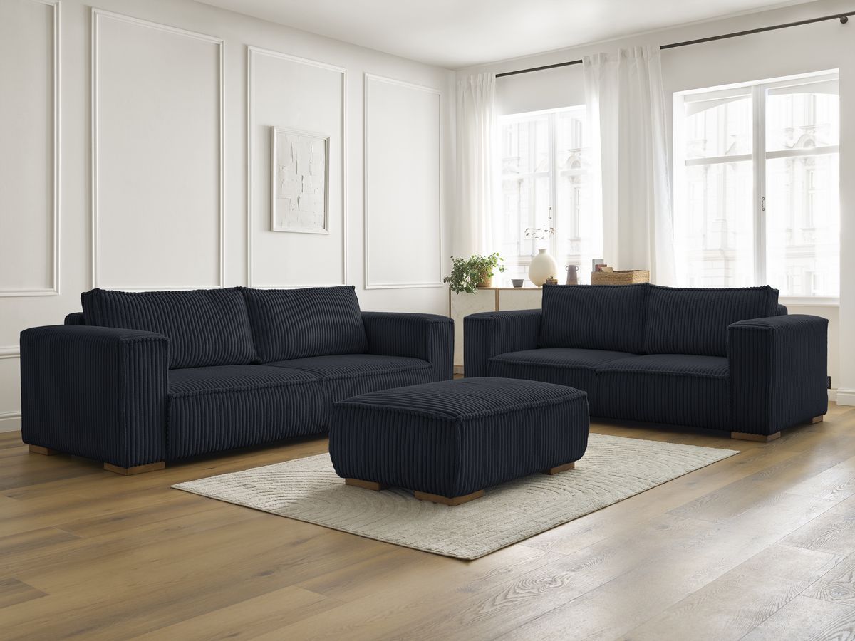 Bobochic Chelsea Sofa 6-Sitzer mit Pouf Breitcord weich Schwarz