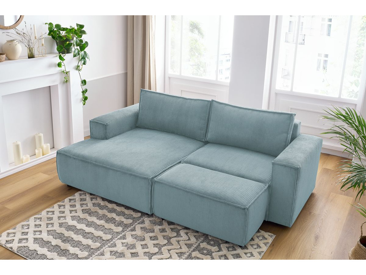 Bobochic Nihad Ecksofa mit Pouf Cordsamt Hellblau Ecke links